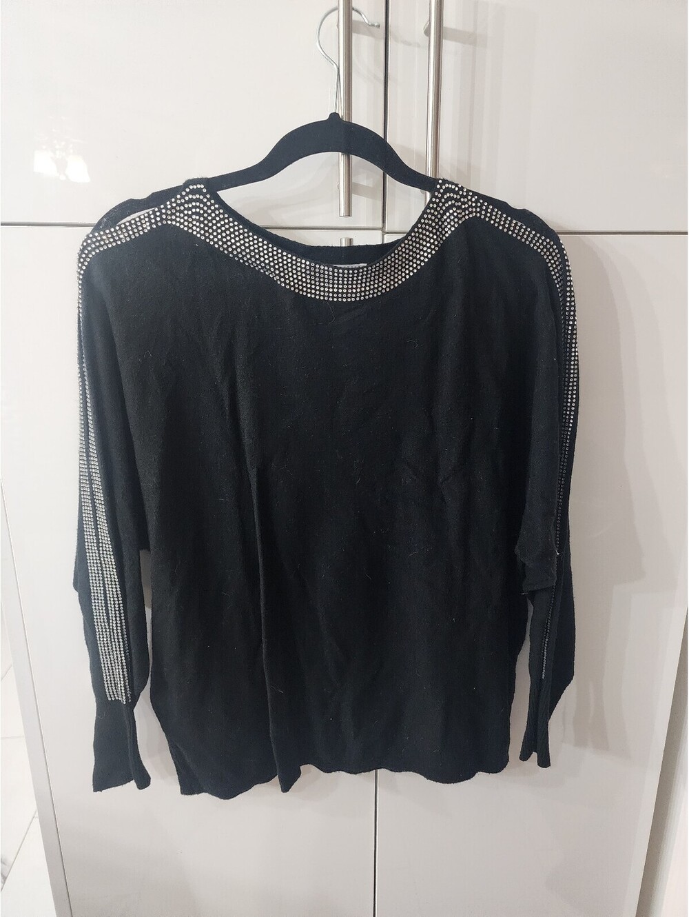 LIV Milano Black Sweater with Rhinestone Embellishments, Size M